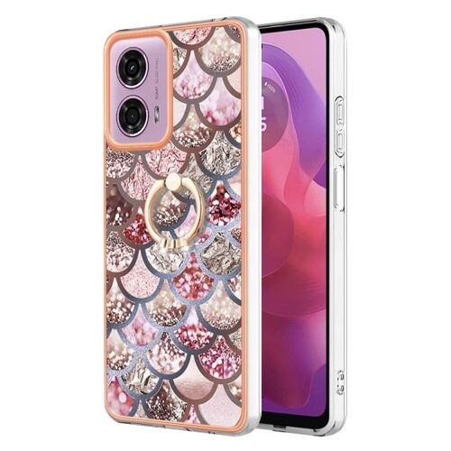 Coque en TPU IMD galvanisée avec anneau pour Motorola Moto G04 4G / G24 4G - Écailles roses