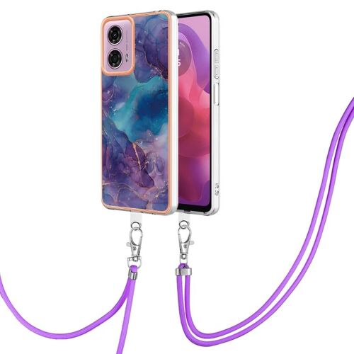 Coque Double Face En Marbre Galvanisé Avec Cordon Pour Motorola Moto G04 4g / G24 4g - Violet 016