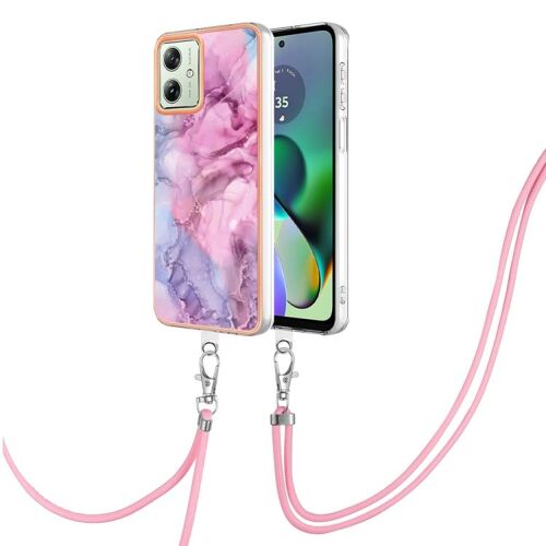 Coque double face en marbre électrolytique IMD avec cordon pour Motorola Moto G54 - Rose 013