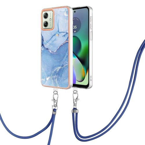 Coque Double Face En Marbre Électrolytique Imd Avec Cordon Pour Motorola Moto G54 - Bleu 018