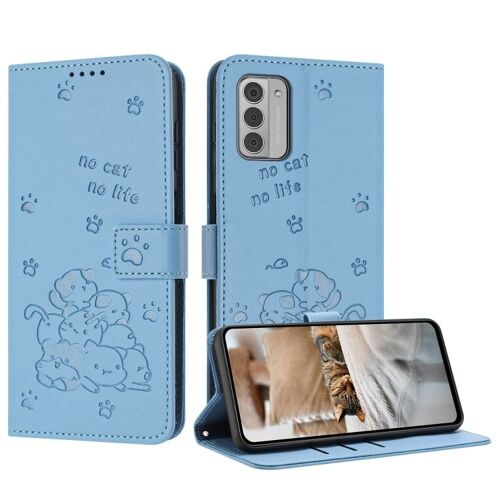 Étui En Cuir Avec Cordon Pour Nokia G42 5g, Motif Chaton En Relief - Bleu