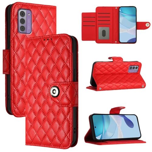 Étui à rabat en cuir à texture rhombique avec cordon pour Nokia G42/G310 - Rouge