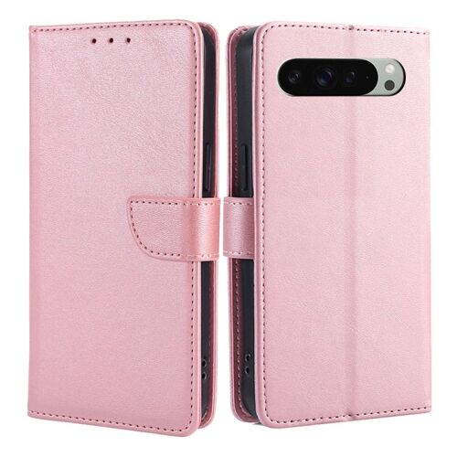 Étui à rabat en cuir de veau texturé avec boucle pour Google Pixel 9 Pro XL - Or rose