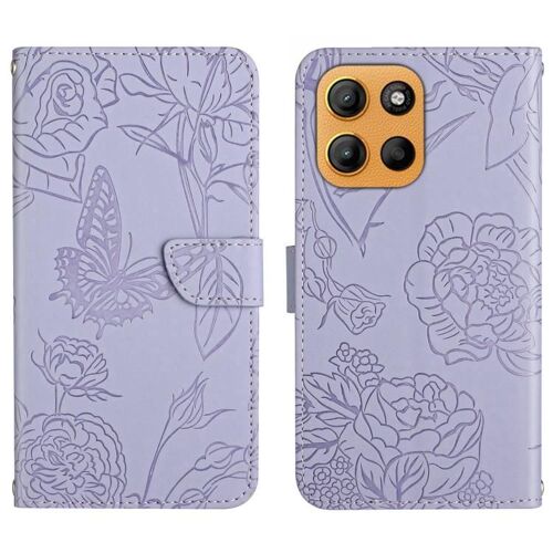 Étui à rabat en cuir avec motif papillon en relief pour Motorola Moto G Stylus 5G 2025 HT03 - Violet