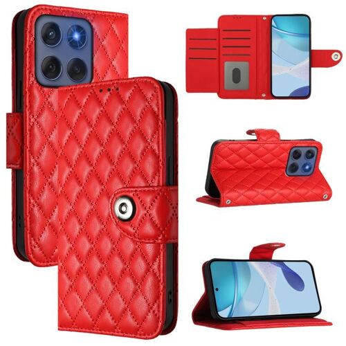 Étui à rabat en cuir avec lanière pour Motorola Edge 60 Fusion 5G - Rouge