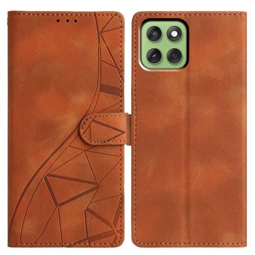 Étui en cuir gaufré à motifs triangulaires pour Motorola Edge 60 - Brun