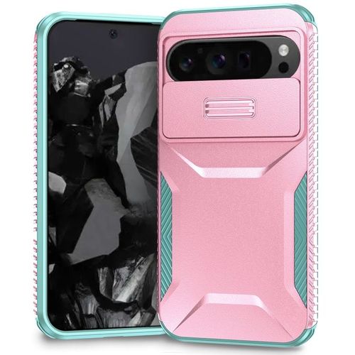 Coque Coulissante Camshield Pour Google Pixel 10 Pro Xl / 9 Pro Xl - Rose + Gris Vert