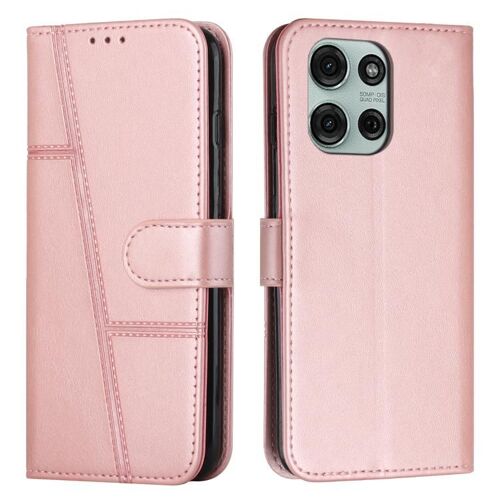 Étui en cuir de veau texturé avec boucle pour Motorola Moto G56 5G - Or rose