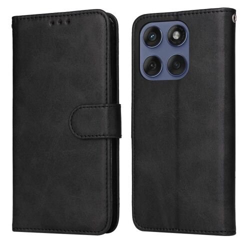 Étui à rabat en cuir de veau texturé classique pour Motorola Edge 60 Fusion / Edge 5G 2025 - Noir