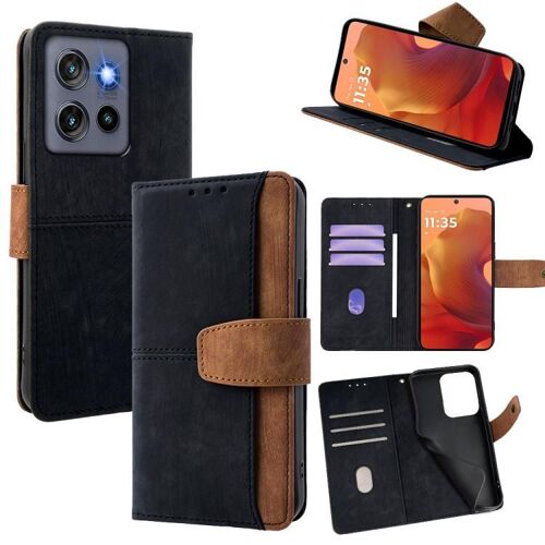Étui en cuir avec coutures colorées et protection RFID pour Motorola Moto G Stylus 5G (2025) - Noir