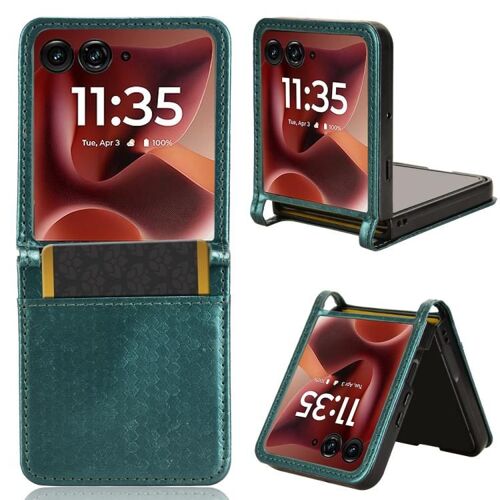 Étui en cuir à texture nid d'abeille avec fente pour carte pour Motorola Razr 60 Ultra - Vert
