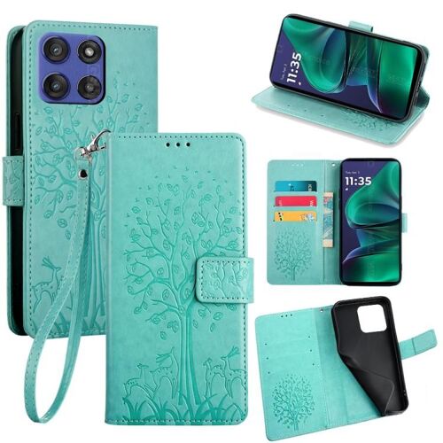 Étui en cuir gaufré motif arbre et cerf pour Motorola Moto G Stylus 5G 2025 - Vert