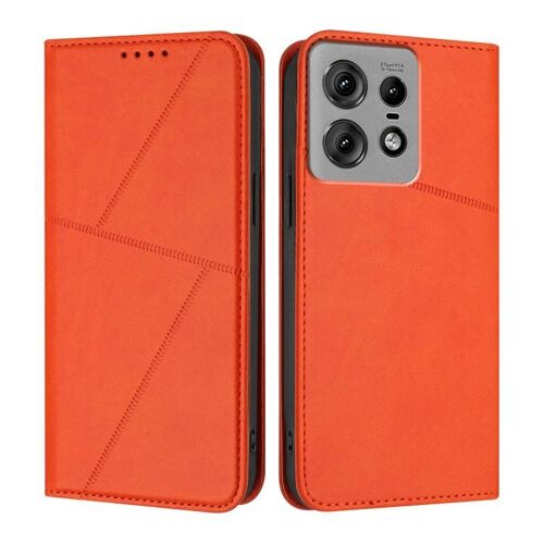 Étui à rabat magnétique en cuir givré pour Motorola Edge 50 Pro - Orange
