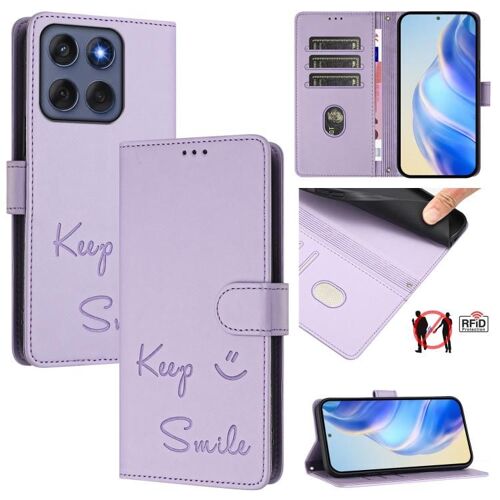 Étui en cuir avec motif gaufrage RFID pour Motorola Edge 60 Fusion - Violet clair