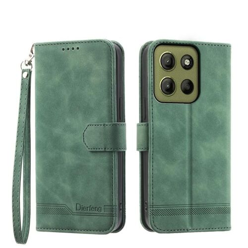 Étui hybride en cuir PU et TPU pour Motorola Moto G15 Dierfeng Dream Line - Vert