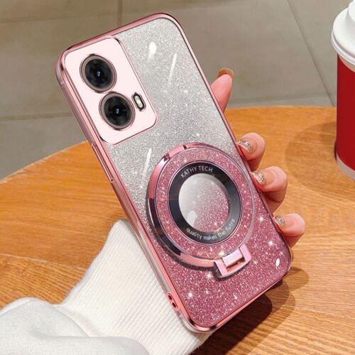 Coque ronde en TPU avec support plaqué dégradé et paillettes pour Motorola Moto G85 - Rose