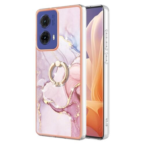 Coque en TPU IMD effet marbre électrolytique avec anneau de support pour Motorola Moto G85 - Or rose 005