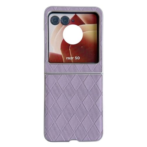 Étui en cuir à carreaux et diamants pour Motorola Razr 50 Ultra - Violet