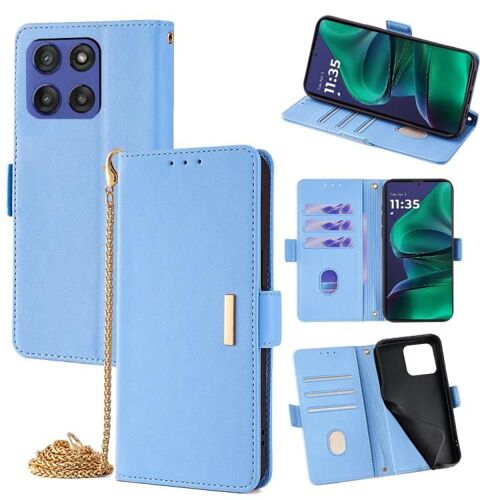 Étui en cuir avec bandoulière et chaîne pour Motorola Moto G Stylus 5G 2025 - Bleu