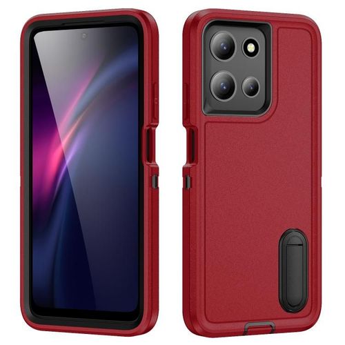 Coque Robuste En Pc Et Silicone Avec Support Pour Motorola Moto G 5g 2025 - Rouge + Noir