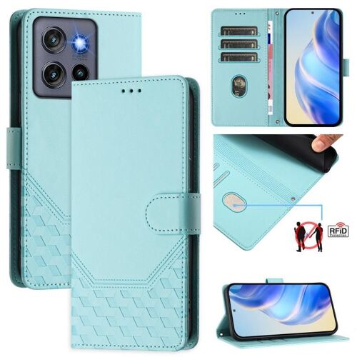 Étui en cuir avec motif nid d'abeille et protection RFID pour Motorola Moto G Stylus 5G (2025) - Vert menthe