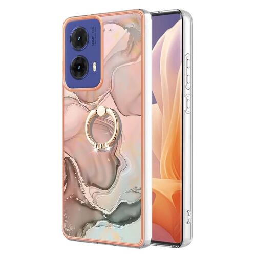 Coque double face en marbre électrolytique IMD avec anneau pour Motorola Moto G85 - Or rose 015