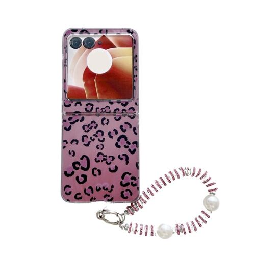 Coque Intégrée Avec Bracelet Pour Motorola Razr 50 Ultra, Motif Léopard Et Plumes - Violet