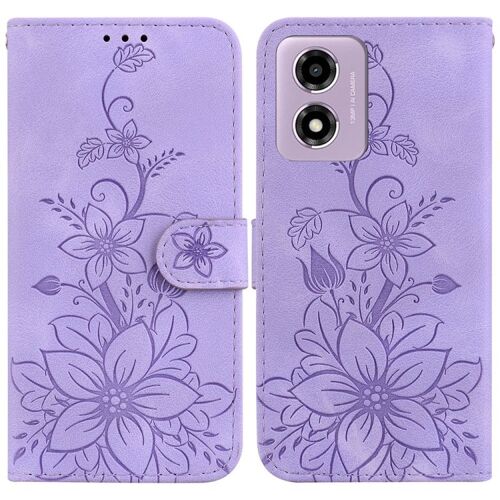 Étui en cuir gaufré motif lys pour Motorola Moto G04s / Moto E14 - Violet