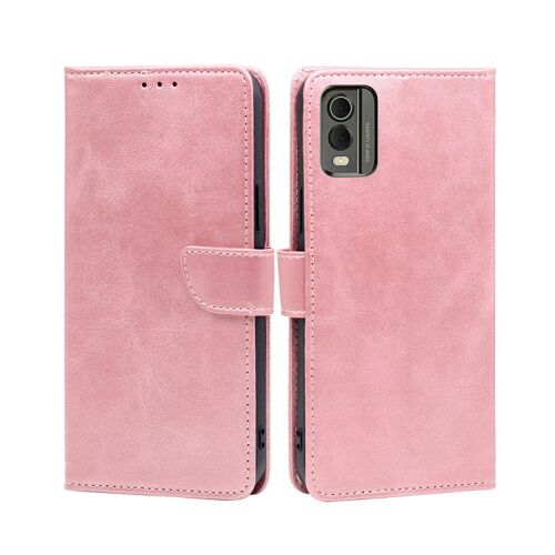 Étui à rabat en cuir de veau texturé avec boucle pour Nokia C32 - Or rose