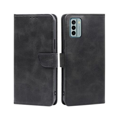 Étui à rabat en cuir de veau texturé avec boucle pour Nokia G22 - Noir