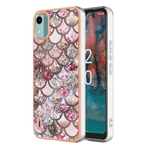 Coque en TPU IMD galvanisée pour Nokia C12 - Écailles roses