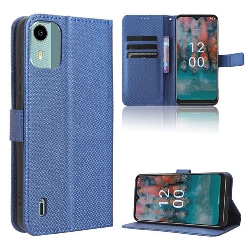 Étui en cuir texturé diamant pour Nokia C12 - Bleu