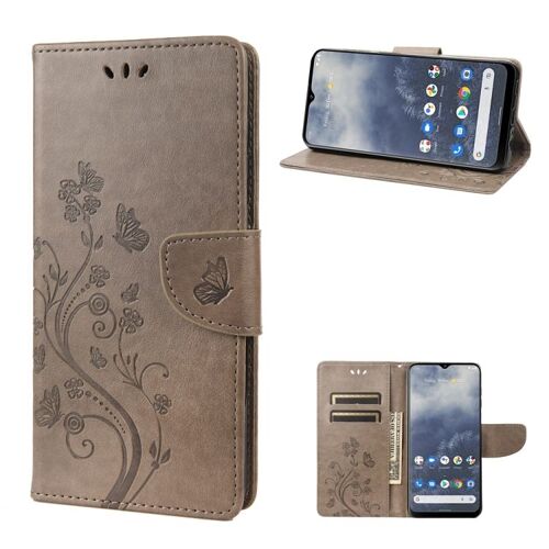 Étui en cuir à motif papillon et fleurs pour Nokia G60 - Gris