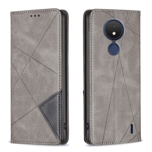 Étui en cuir magnétique invisible prismatique pour Nokia C21 - Gris