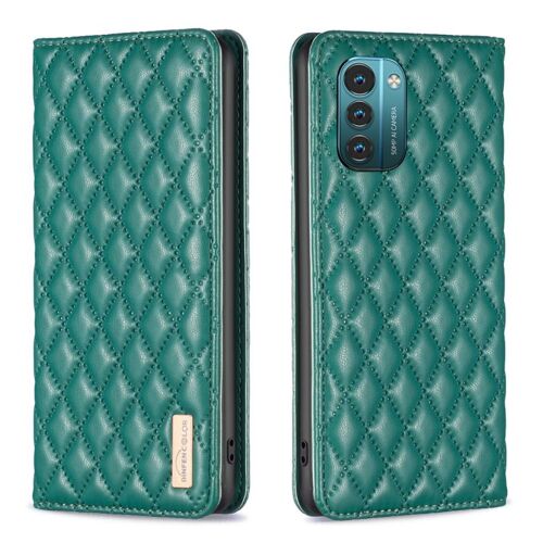 Étui à rabat magnétique en cuir avec motif diamant pour Nokia G11/G21 - Vert