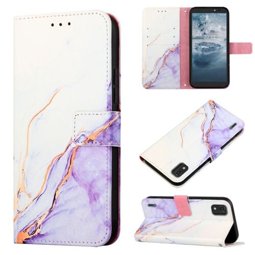 Étui à rabat en cuir à motif marbré pour Nokia C2 2e édition PT003 - Blanc Violet LS006