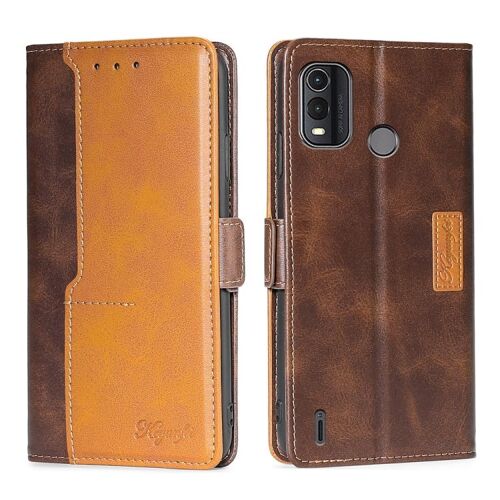 Étui en cuir à boucle latérale contrastée pour Nokia G11 Plus - Marron foncé + or