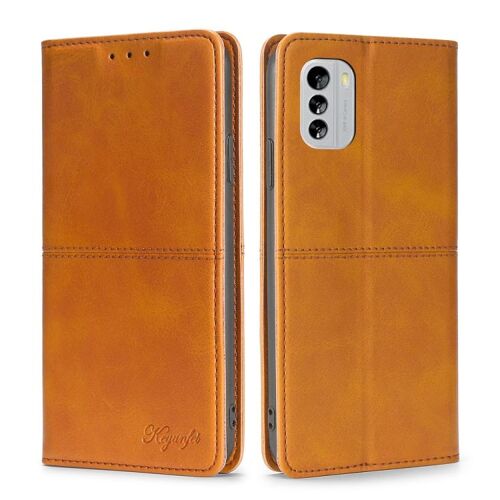Étui à rabat horizontal magnétique en cuir à texture vache pour Nokia G60 5G - Brun clair