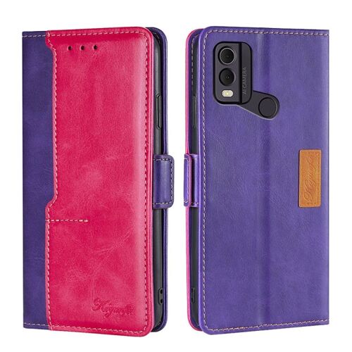 Étui en cuir à boucle latérale contrastée pour Nokia C22 - Violet + Rose Rouge