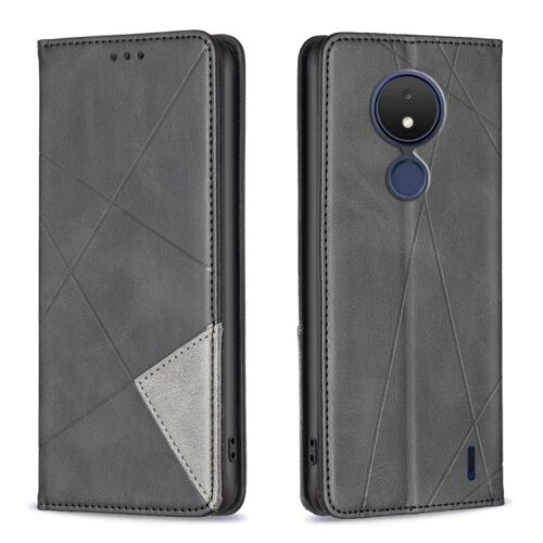 Étui en cuir magnétique invisible prismatique pour Nokia C21 - Noir