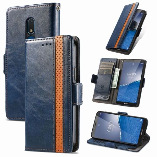 Étui en cuir à double boucle magnétique CaseNeo Splicing pour Nokia C3 - Bleu
