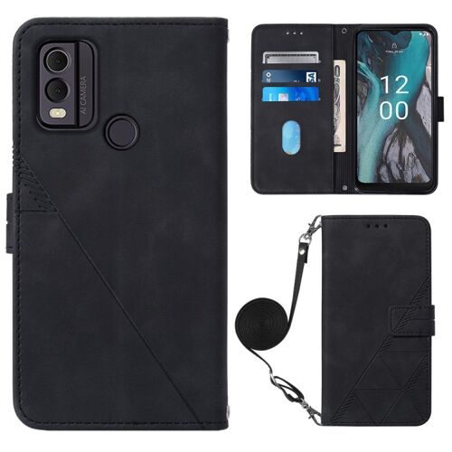 Étui à rabat en cuir gaufré 3D pour Nokia C22 - Noir