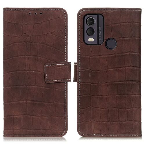 Étui magnétique en cuir à texture crocodile pour Nokia C22 4G - Brun