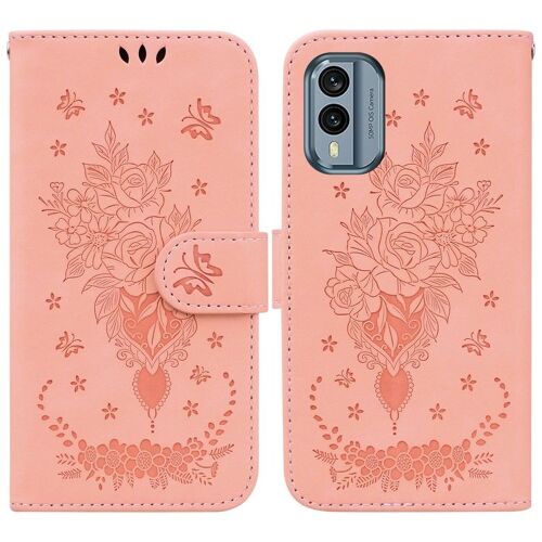 Étui En Cuir Gaufré Motif Papillon Rose Pour Nokia X30 - Rose