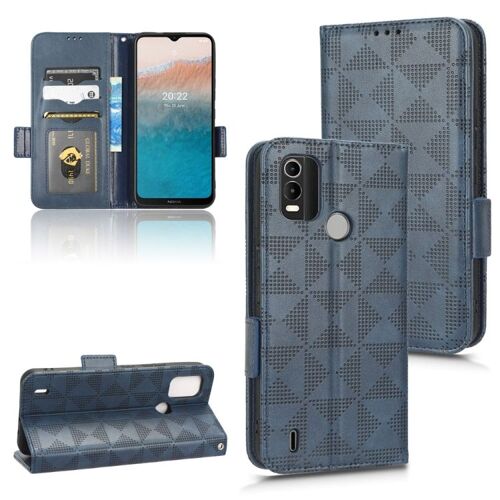 Étui en cuir à motif triangle symétrique pour Nokia C21 Plus - Bleu