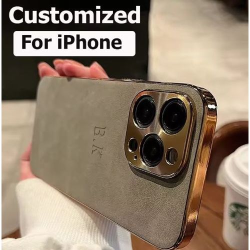 Leather Personalised Customized Name Case For Iphone 11 12 13 14 15 16 Pro Max Plating Frame Lambskin Initials Cover 16 11 15pro