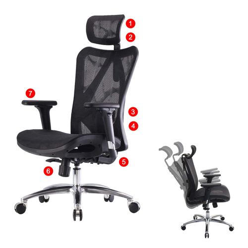 Sihoo Chaise De Bureau Ergonomique Charge Max. 150kg   Housse Noire, Piétement Noir