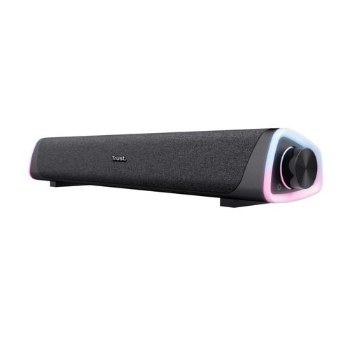 Trust Liro Barre de Son PC 12W, Enceinte PC avec Éclairage LED RGB, Connexion 3.5mm, Alimentation USB, Haut Parleur Compact, Noir