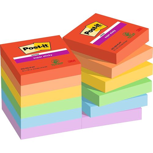 Post-It Pack 12 Bloc-Note Adhésif Super Sticky Notes, 48 X 48 Mm Ultra