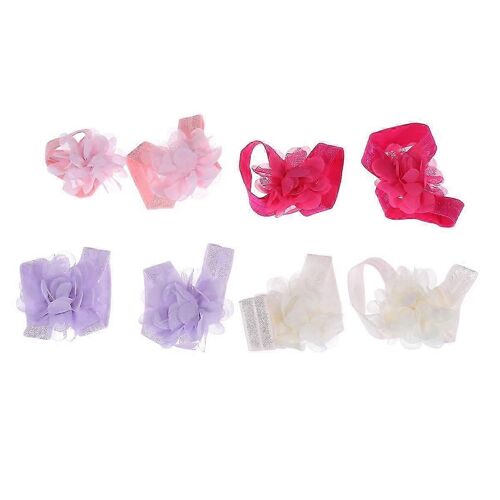 4 Paires De Différentes Couleurs Bande De Pied Beau Bébé Bébé Bébé Filles Fleur Bande De Pied Cravates Pieds Nus Sandales Chaussures Accessoires Photo